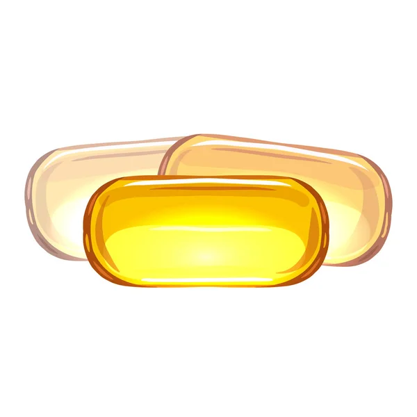 Cartoon Fish Oil Capsules White Background Useful Vitamins Omega Vector — Stock Vector