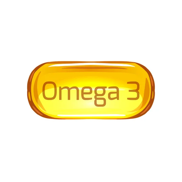 Cartoon Fish Oil Capsule White Background Lettering Useful Vitamins Omega — Stock Vector