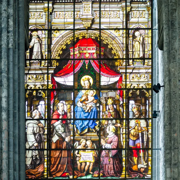 Ghent Belgium Április 2017 Foltos Üveg Ablak Szent Miklós Templomban Jogdíjmentes Stock Képek