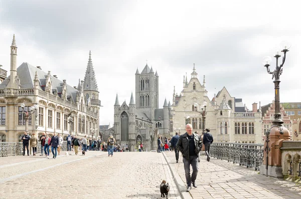 Ghent Belgium Április 2017 Kilátás Ősi Híd Szent Mihály Régi Stock Kép