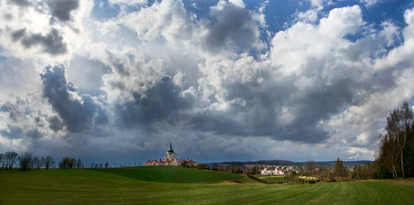 Паломництво Церкви Зелена Гора Чехії Незадовго Буря Всесвітньої Спадщини Юнеско — стокове фото