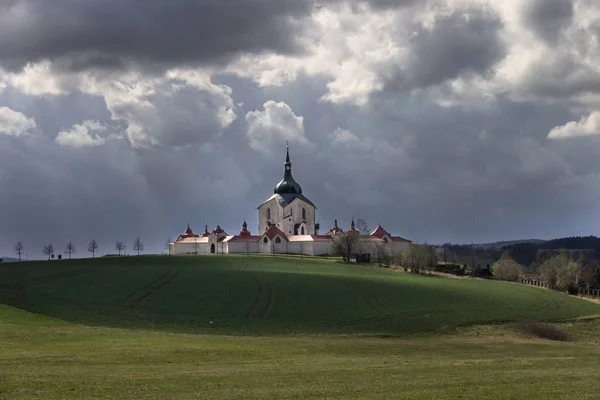 Búcsújáró Templom Zelena Hora Cseh Köztársaság Röviddel Vihar Unesco Világörökség — Stock Fotó