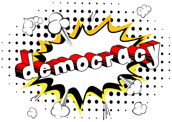Democracia Frase Estilo Cómic Sobre Fondo Abstracto — Archivo Imágenes Vectoriales