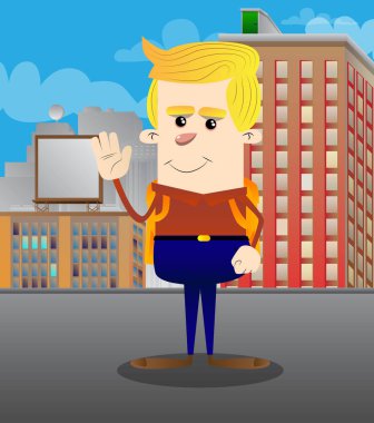 El sallayarak ile okul çocuğu. Vektör çizgi film karakteri çizim.