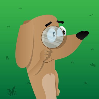 Büyüteç tutarak resimli karikatür köpek.