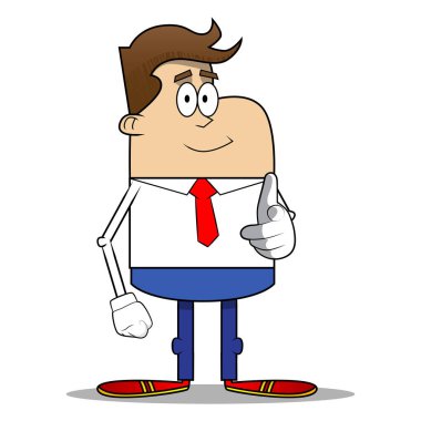 Basit retro karikatür görüntüleyiciyi eliyle işaret bir işadamı. Vektör karikatür çizim.