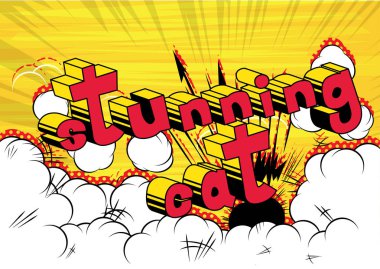 Çarpıcı kedi - arka plan üzerinde çizgi roman kelime.