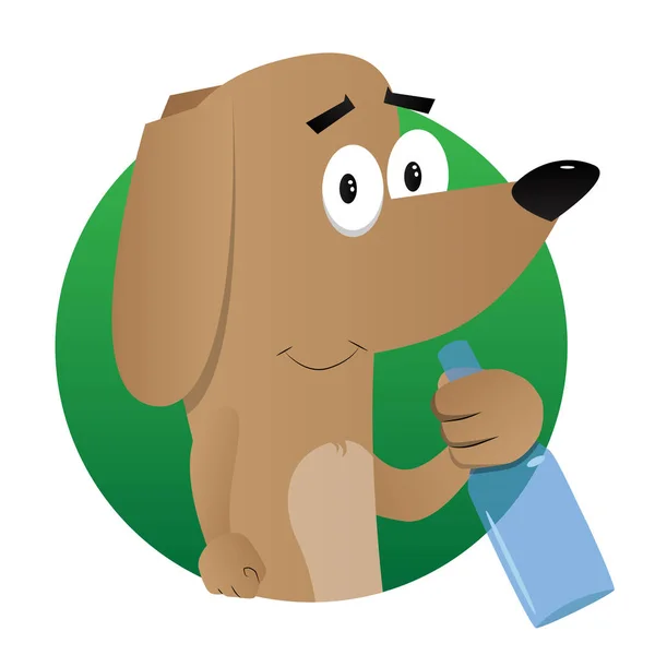 Cartoon Illustrated Dog Holding Bottle — Stock Vector
