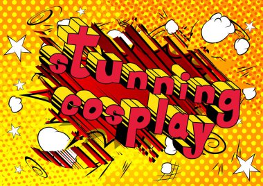 Çarpıcı Cosplay - arka plan üzerinde çizgi roman tarzı kelime.