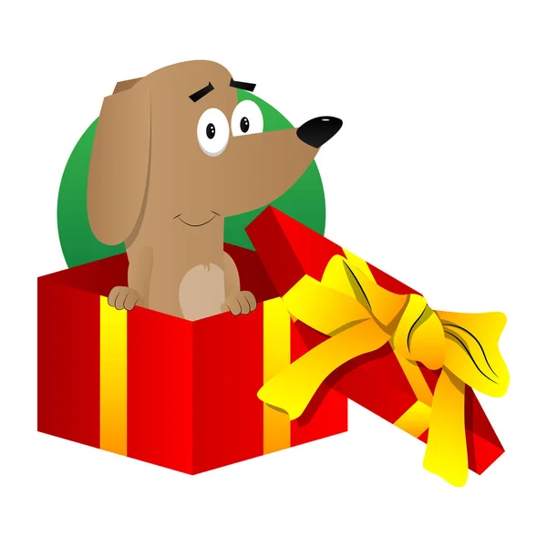 Cartoon Geïllustreerd Hond Een Doos Van Gift — Stockvector