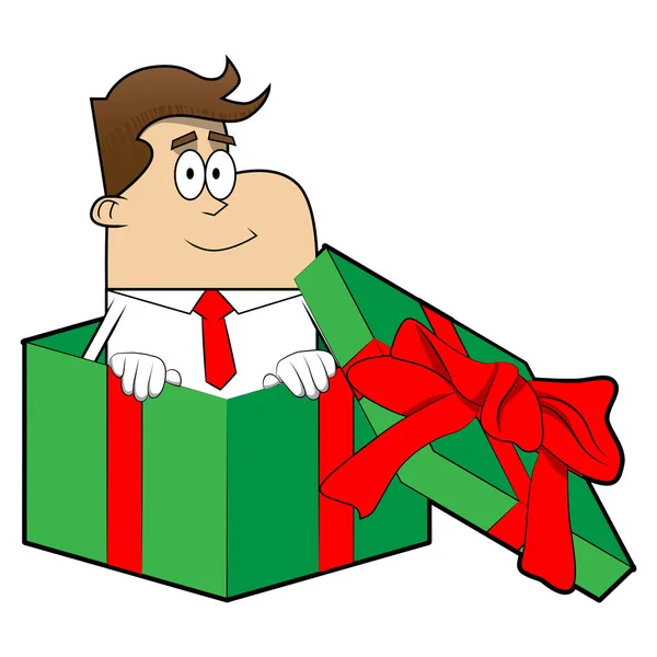 Simple Retro Cartoon Businessman Gift Box Vector Cartoon Illustration — Stock Vector