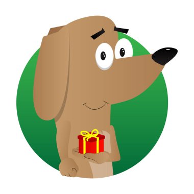 Resimli köpek küçük hediye kutusu holding karikatür.