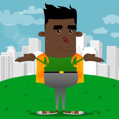 Okul çocuğu omuz silkiyor omuz ifade jest bilmiyorum. Vektör çizgi film karakteri çizim.