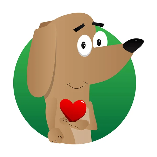 Cartoon illustrated dog holding red heart in his hand.
