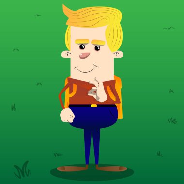 Okul çocuğu gösteren ok işareti. Vektör çizgi film karakteri çizim.