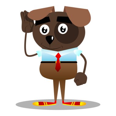Karikatür resimli iş köpek tutan el onun kulağına, dinleme.