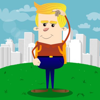 Karışık bir okul çocuğu. Vektör çizgi film karakteri çizim.