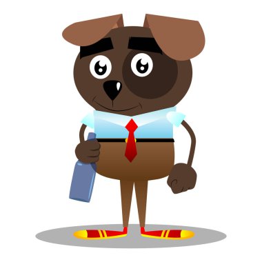 Bir şişe tutan resimli iş köpek çizgi film.