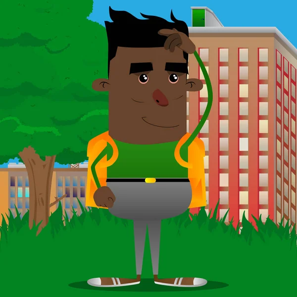 Karışık bir okul çocuğu. Vektör çizgi film karakteri çizim.