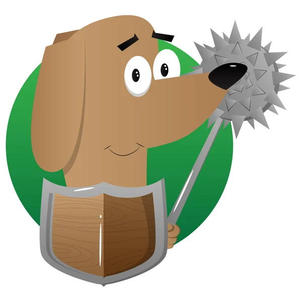 Perro Ilustrado Dibujos Animados Sosteniendo Una Maza Escudo Con Pinchos — Vector de stock