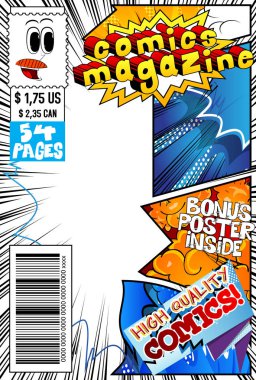 Soyut arkaplan ile düzenlenebilir çizgi roman kapağı.