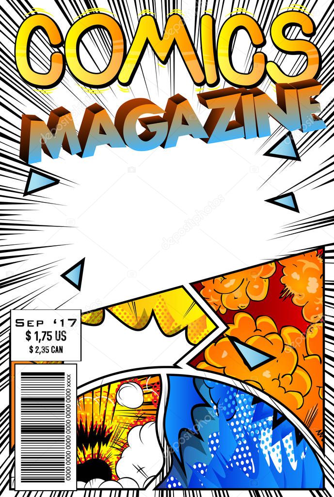 Editable comic book cover with abstract background.