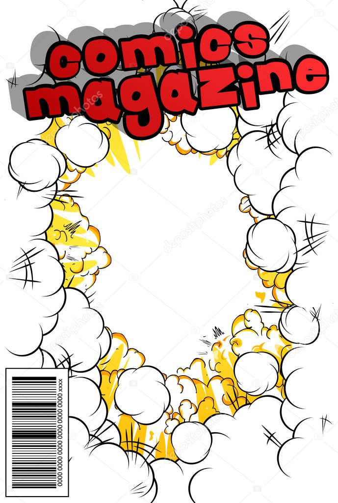 Editable comic book cover with abstract background.