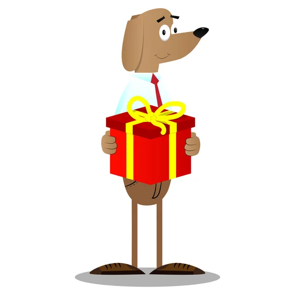 Dibujos Animados Ilustrado Negocio Perro Celebración Caja Regalo Grande — Vector de stock