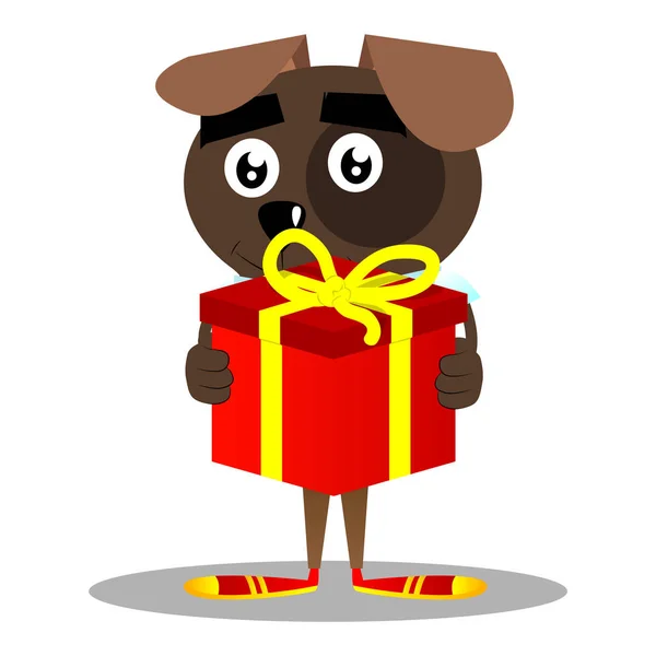 Cartoon Geïllustreerde Business Hond Houden Grote Geschenkdoos — Stockvector