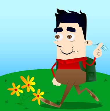 Hayır parmağıyla demek okul çocuğu. Vektör çizgi film karakteri çizim.