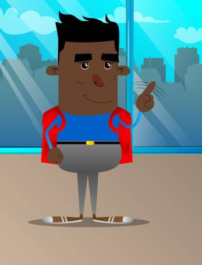 Hayır parmağıyla demek okul çocuğu. Vektör çizgi film karakteri çizim.