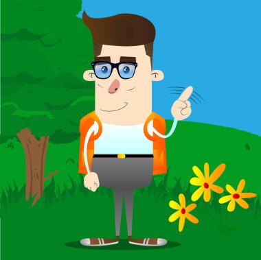 Hayır parmağıyla demek okul çocuğu. Vektör çizgi film karakteri çizim.