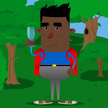 Bir bardak su ile okul çocuğu. Vektör çizgi film karakteri çizim.