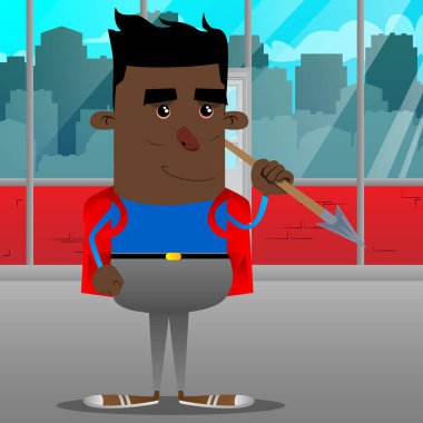 Mızrak elinde tutan okul çocuğu. Vektör çizgi film karakteri çizim.