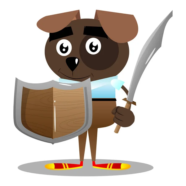 Zeichentrick Illustrierter Businesshund Mit Schwert Und Schild — Stockvektor