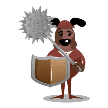 Holding bir çivili mace ve kalkan resimli iş köpek çizgi film.