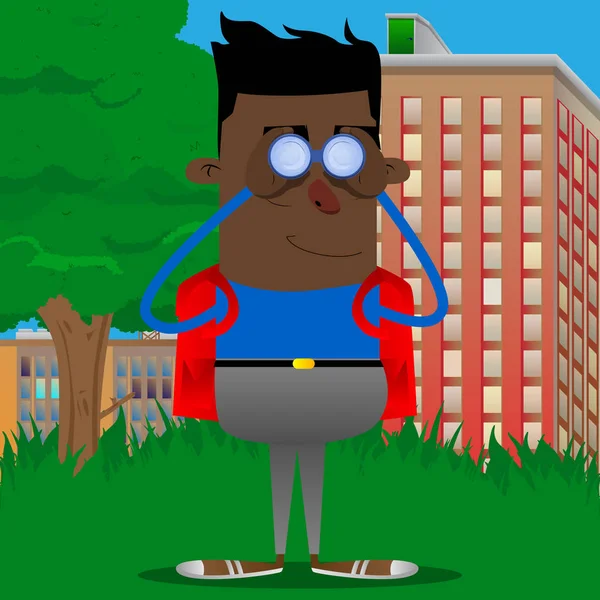 Dürbün arıyor bir okul çocuğu. Vektör çizgi film karakteri çizim.