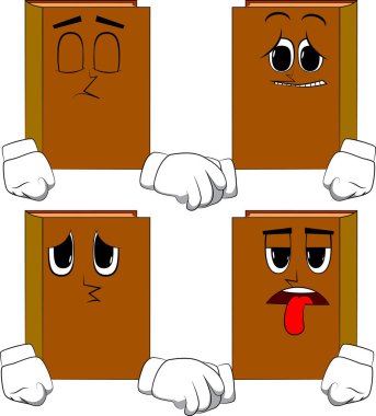 Kitap anlaşması yapma. Karikatür kitap koleksiyonu ile yüzleri üzgün. İfadeler kümesi vektör.