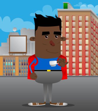 Kahve içme okul çocuğu. Vektör çizgi film karakteri çizim.