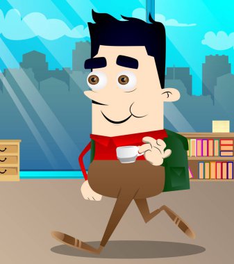 Kahve içme okul çocuğu. Vektör çizgi film karakteri çizim.