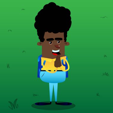 Eller dua ile okul çocuğu. Vektör çizgi film karakteri çizim.