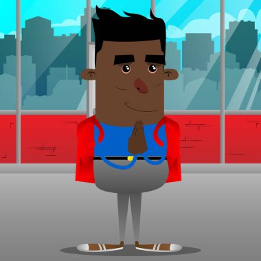 Eller dua ile okul çocuğu. Vektör çizgi film karakteri çizim.