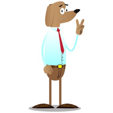 Resimli iş köpek V işaret gösteren çizgi film.