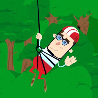 Çocuk ziplining. Vektör çizgi film karakteri çizim.