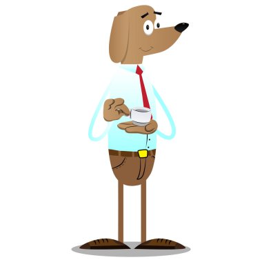 Bir fincan kahve tutan resimli iş köpek çizgi film.