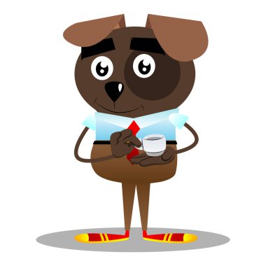 Bir fincan kahve tutan resimli iş köpek çizgi film.