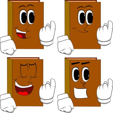 Orada gelmek davet kitaplar. Karikatür kitap koleksiyonu ile mutlu yüzler. İfadeler kümesi vektör.