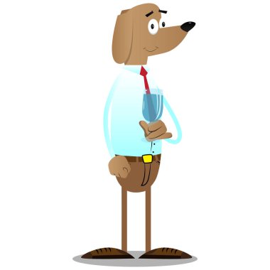 Bir bardak su ile çizgi film Resimli iş köpek.