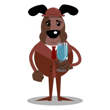 Bir bardak su ile çizgi film Resimli iş köpek.