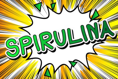 Spirulina - arka plan üzerinde çizgi roman kelime.